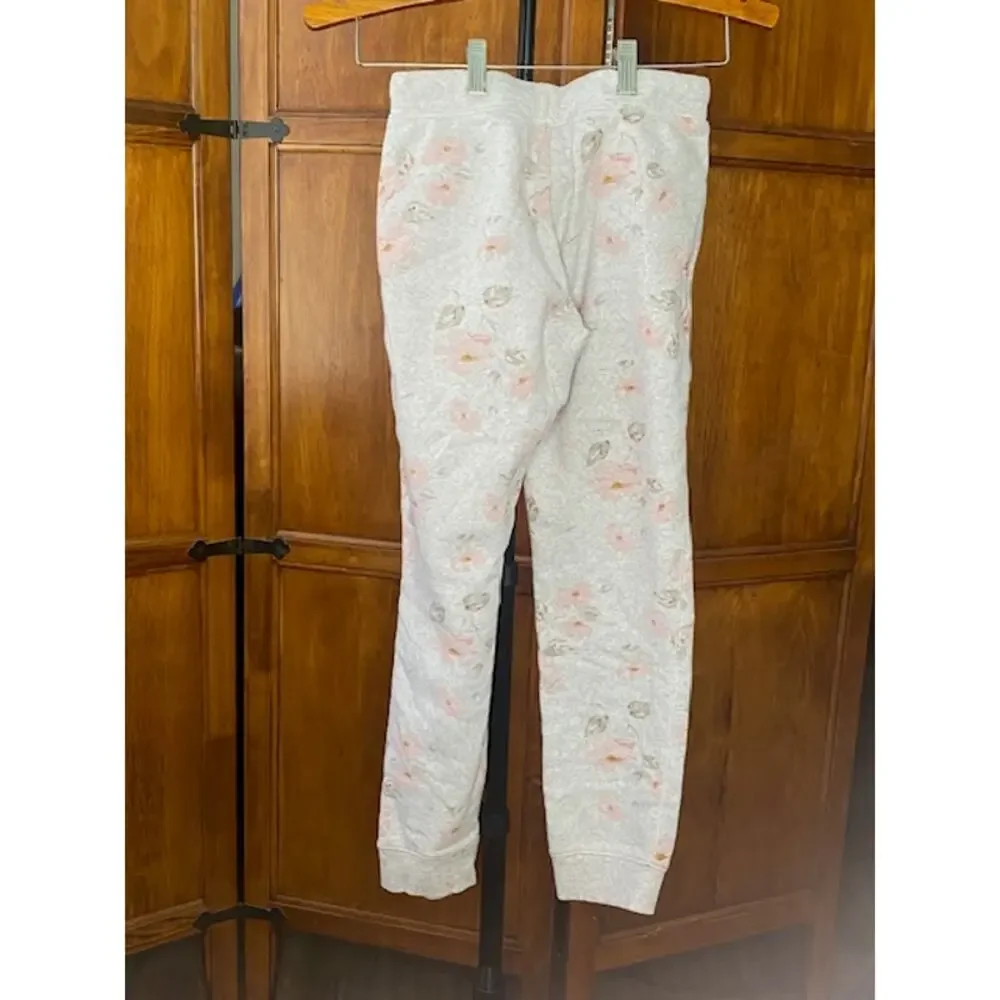OshKosh B’gosh Girls Size 12 Floral Jogger Pants Gray Pink Pull On Sweatpants